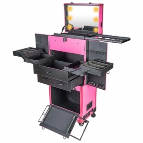 SHANY REBEL Pro Series – Makeup Artists Multifunction lighted Cosmetics Rolling Case with Fan - Proudly PINK
