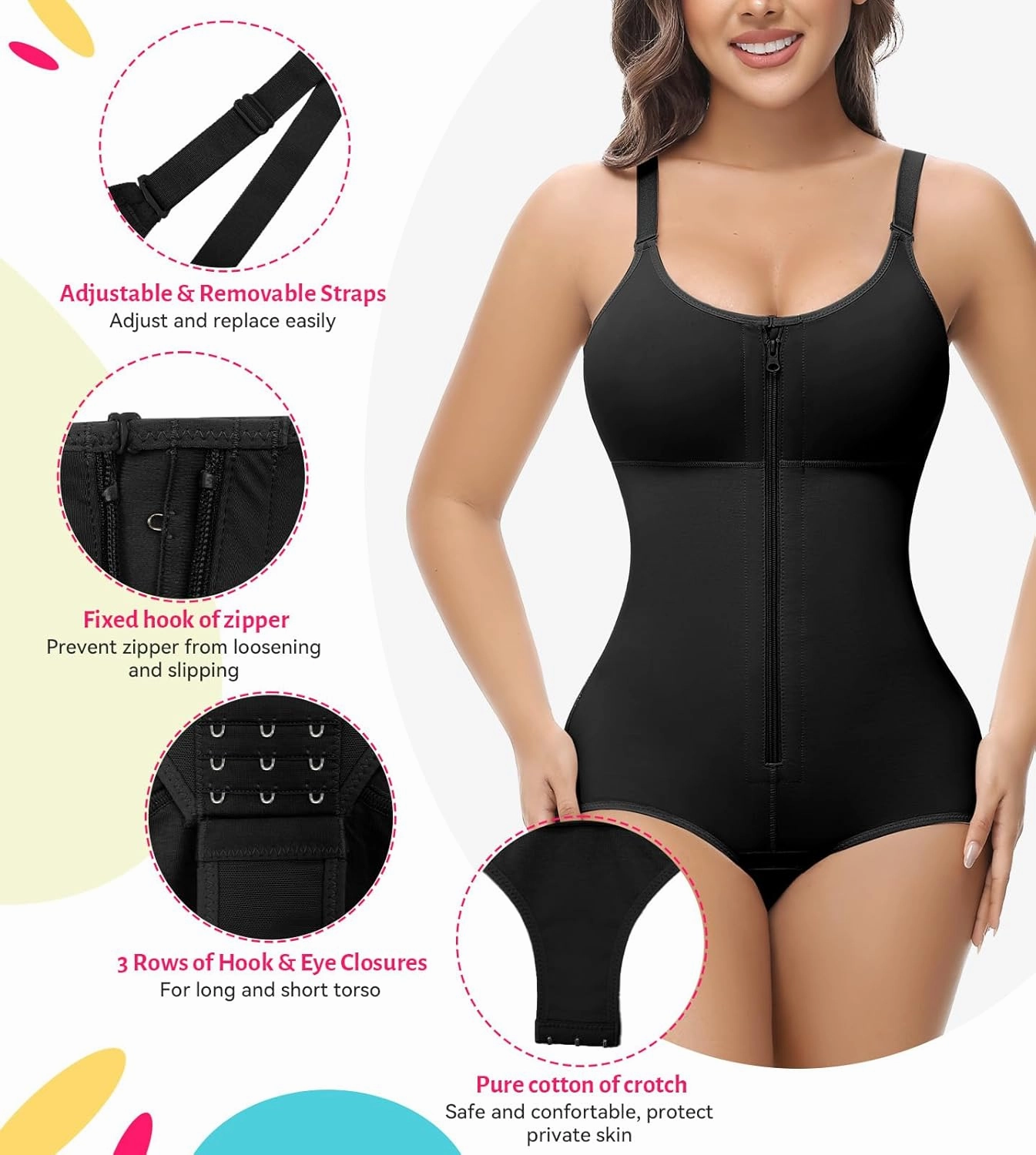 SHAPSHE Fajas Colombianas Moldeadoras Body Shaper Post Surgery Compression Garment Shapewear Tummy Control with Zipper