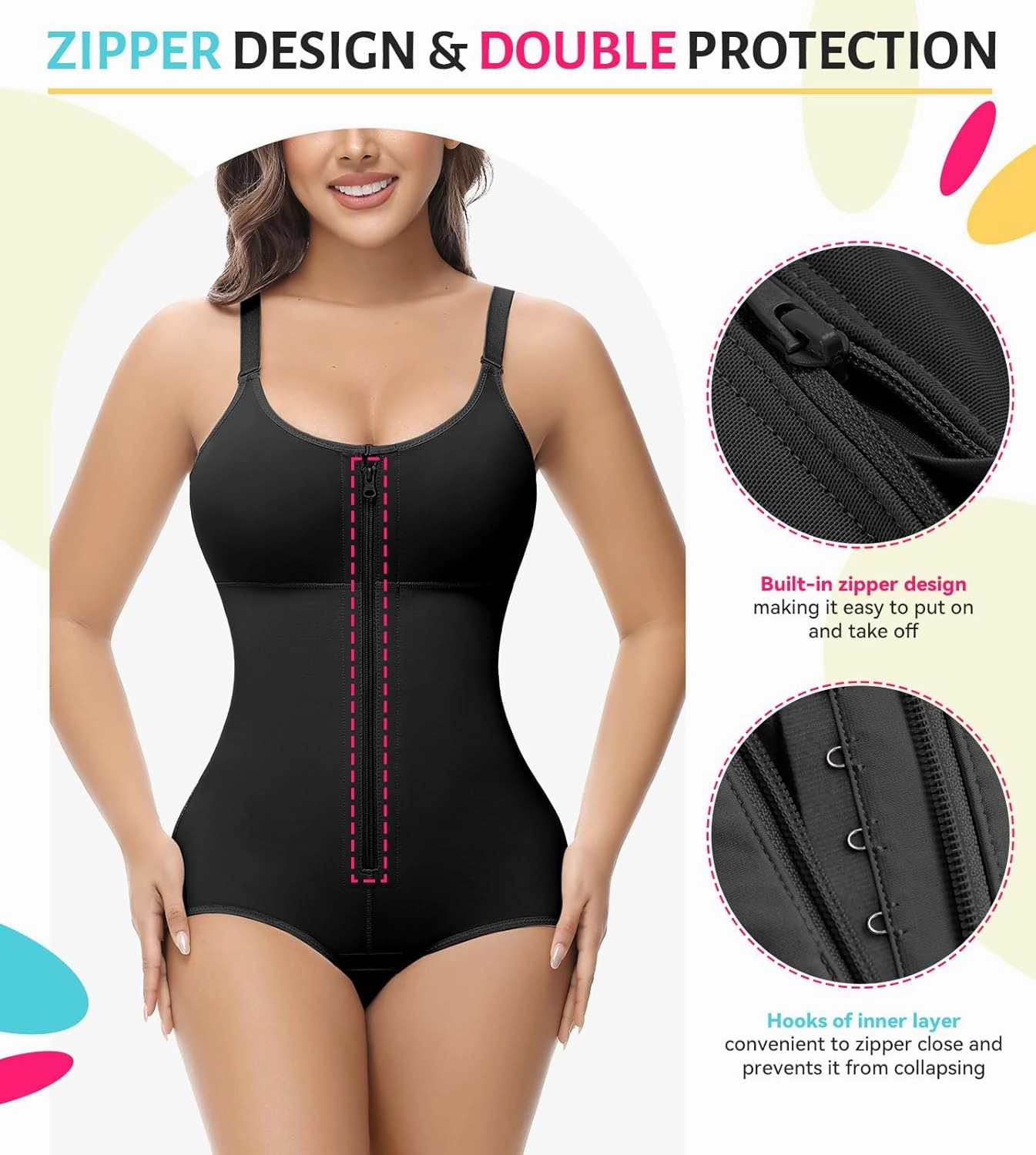 SHAPSHE Fajas Colombianas Moldeadoras Body Shaper Post Surgery Compression Garment Shapewear Tummy Control with Zipper