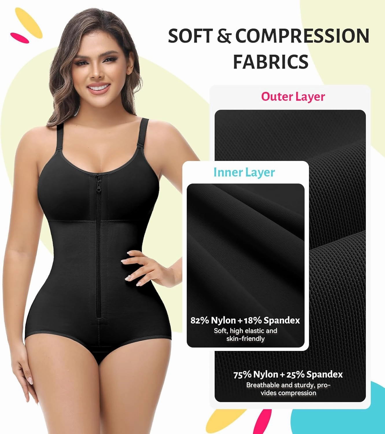 SHAPSHE Fajas Colombianas Moldeadoras Body Shaper Post Surgery Compression Garment Shapewear Tummy Control with Zipper