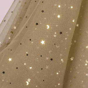 SHAYUAN 54" x 8 Yards Glitter Tulle Fabric Rolls Golden Stars and Moon Tulle Rolls for DIY Tutu Dress Table Runner Skirt Crafts Sheer Wedding Backdrop Stage Decoration-Gold