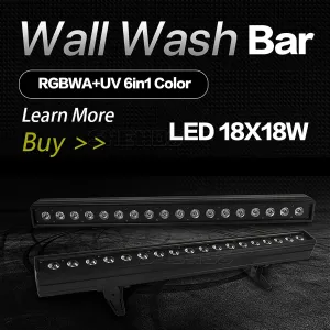 SHEHDS Stage Wash Lights Bar/Strip LED 18x18W RGBWA  UV 6IN1 Lighting Wall Washer Lights Bar/Strip Strobe Effect DMX512 Control DJ Lights Bar/Strip for Christmas Night Club Disco Club Wedding Bar