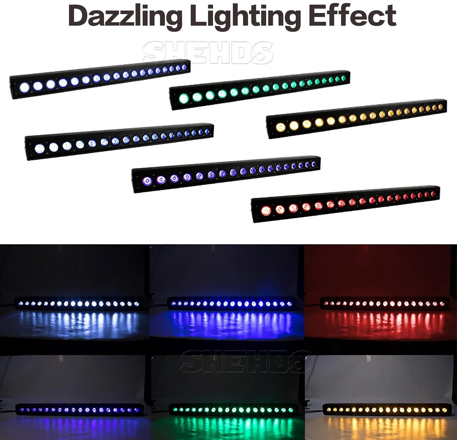 SHEHDS Stage Wash Lights Bar/Strip LED 18x18W RGBWA  UV 6IN1 Lighting Wall Washer Lights Bar/Strip Strobe Effect DMX512 Control DJ Lights Bar/Strip for Christmas Night Club Disco Club Wedding Bar