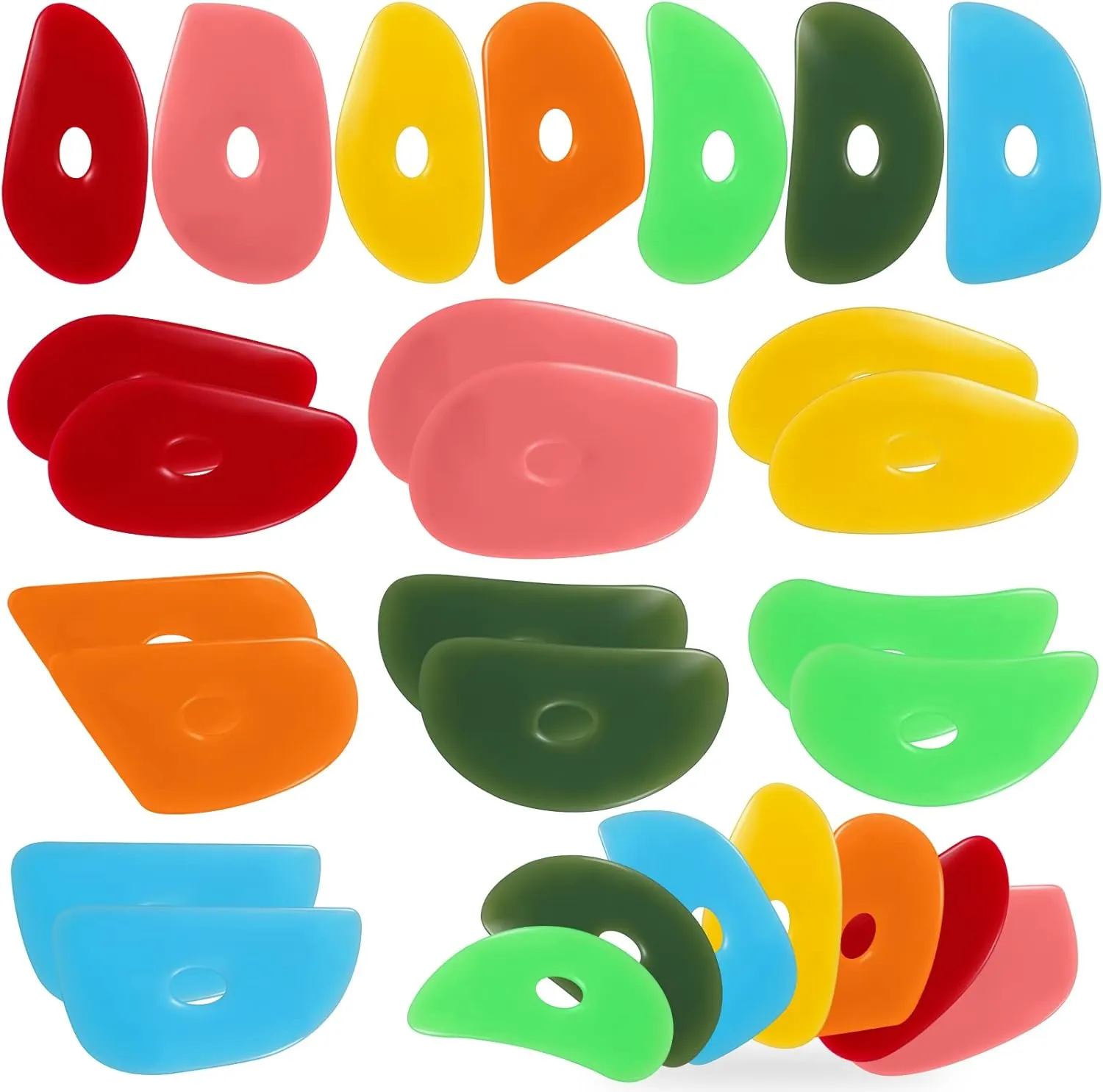 Sherr 21 Pcs Soft Ribs for Pottery Clay Silicone Rib Ceramics Tools Pottery Rubber Clay Ceramic Ribs for DIY Smooths Shapes Sculpting Tools, 7 Styles(Bright Color,Classic Style)