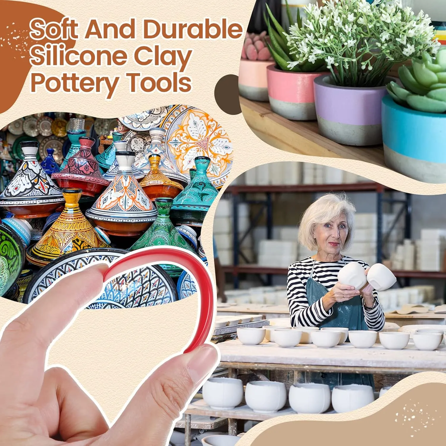 Sherr 21 Pcs Soft Ribs for Pottery Clay Silicone Rib Ceramics Tools Pottery Rubber Clay Ceramic Ribs for DIY Smooths Shapes Sculpting Tools, 7 Styles(Bright Color,Classic Style)