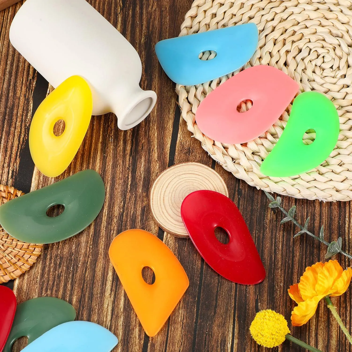 Sherr 21 Pcs Soft Ribs for Pottery Clay Silicone Rib Ceramics Tools Pottery Rubber Clay Ceramic Ribs for DIY Smooths Shapes Sculpting Tools, 7 Styles(Bright Color,Classic Style)
