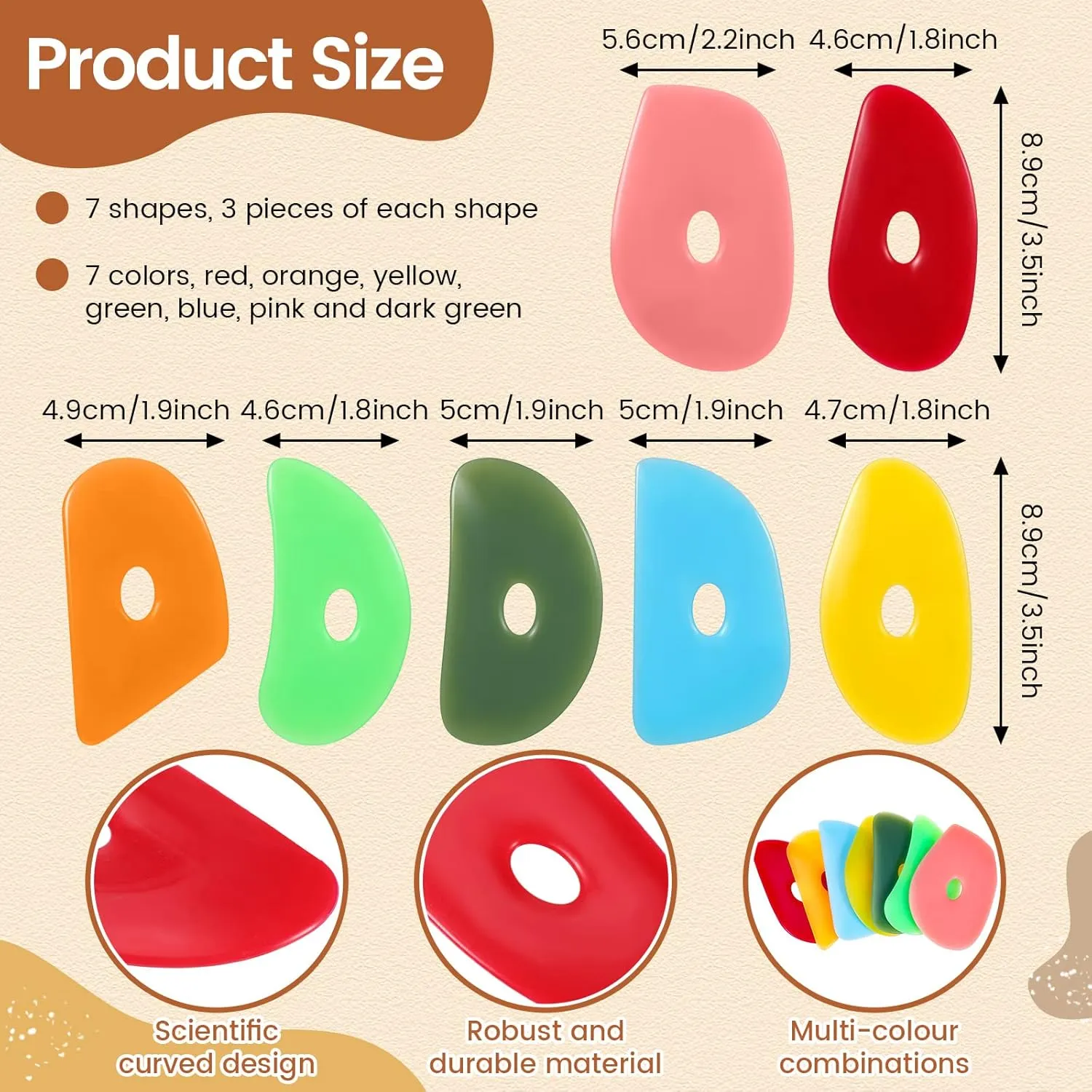 Sherr 21 Pcs Soft Ribs for Pottery Clay Silicone Rib Ceramics Tools Pottery Rubber Clay Ceramic Ribs for DIY Smooths Shapes Sculpting Tools, 7 Styles(Bright Color,Classic Style)