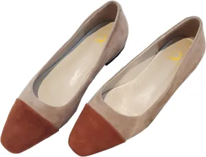 SHODENSE Women Cap Toe Flats Suede Slip On Square Closed Toe Ballet Flats Two-Toned Flat Heel Dress Shoes Ladies Girls Office Work Flat Shoes Daily Causal Fall Club Driver Flats Comfort 4-11 M US