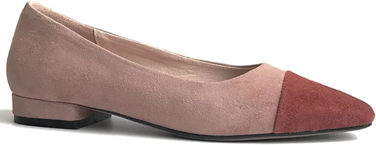 SHODENSE Women Cap Toe Flats Suede Slip On Square Closed Toe Ballet Flats Two-Toned Flat Heel Dress Shoes Ladies Girls Office Work Flat Shoes Daily Causal Fall Club Driver Flats Comfort 4-11 M US