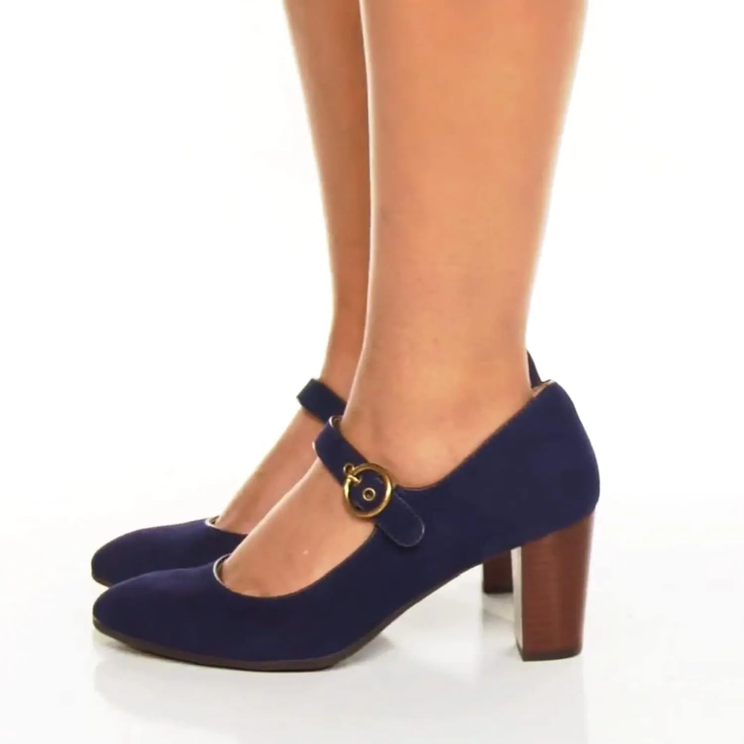 SHODENSE Women Chunky High Heel Mary Jane Suede Pumps Shoes Round Closed Toe Ankle Strap Dress Sandals 3" Block Heel Mary Jane Lolita Pumps Two-Toned Buckle Office Work Wedding Retro 4-11 M US