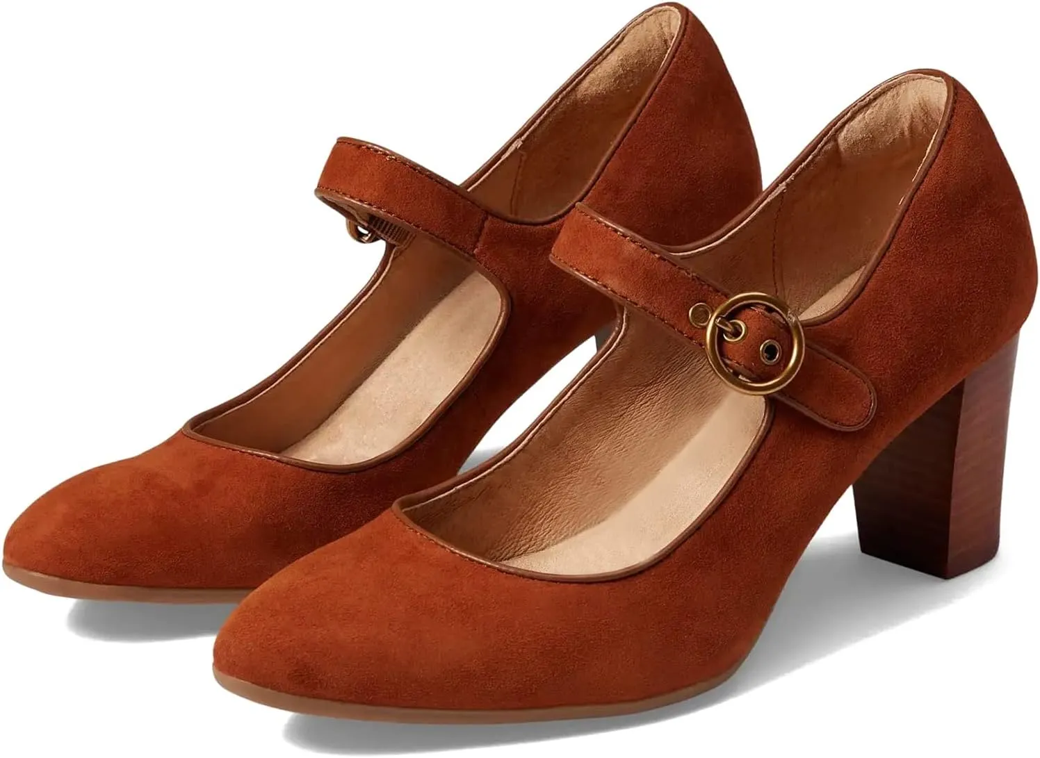 SHODENSE Women Chunky High Heel Mary Jane Suede Pumps Shoes Round Closed Toe Ankle Strap Dress Sandals 3" Block Heel Mary Jane Lolita Pumps Two-Toned Buckle Office Work Wedding Retro 4-11 M US