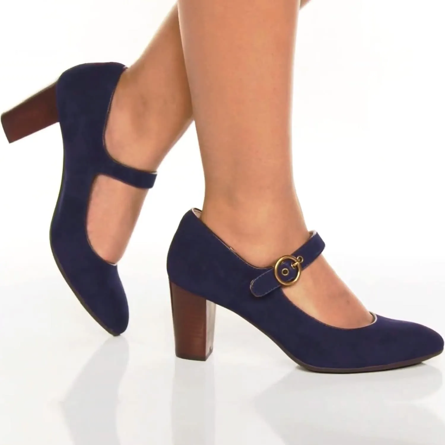 SHODENSE Women Chunky High Heel Mary Jane Suede Pumps Shoes Round Closed Toe Ankle Strap Dress Sandals 3" Block Heel Mary Jane Lolita Pumps Two-Toned Buckle Office Work Wedding Retro 4-11 M US
