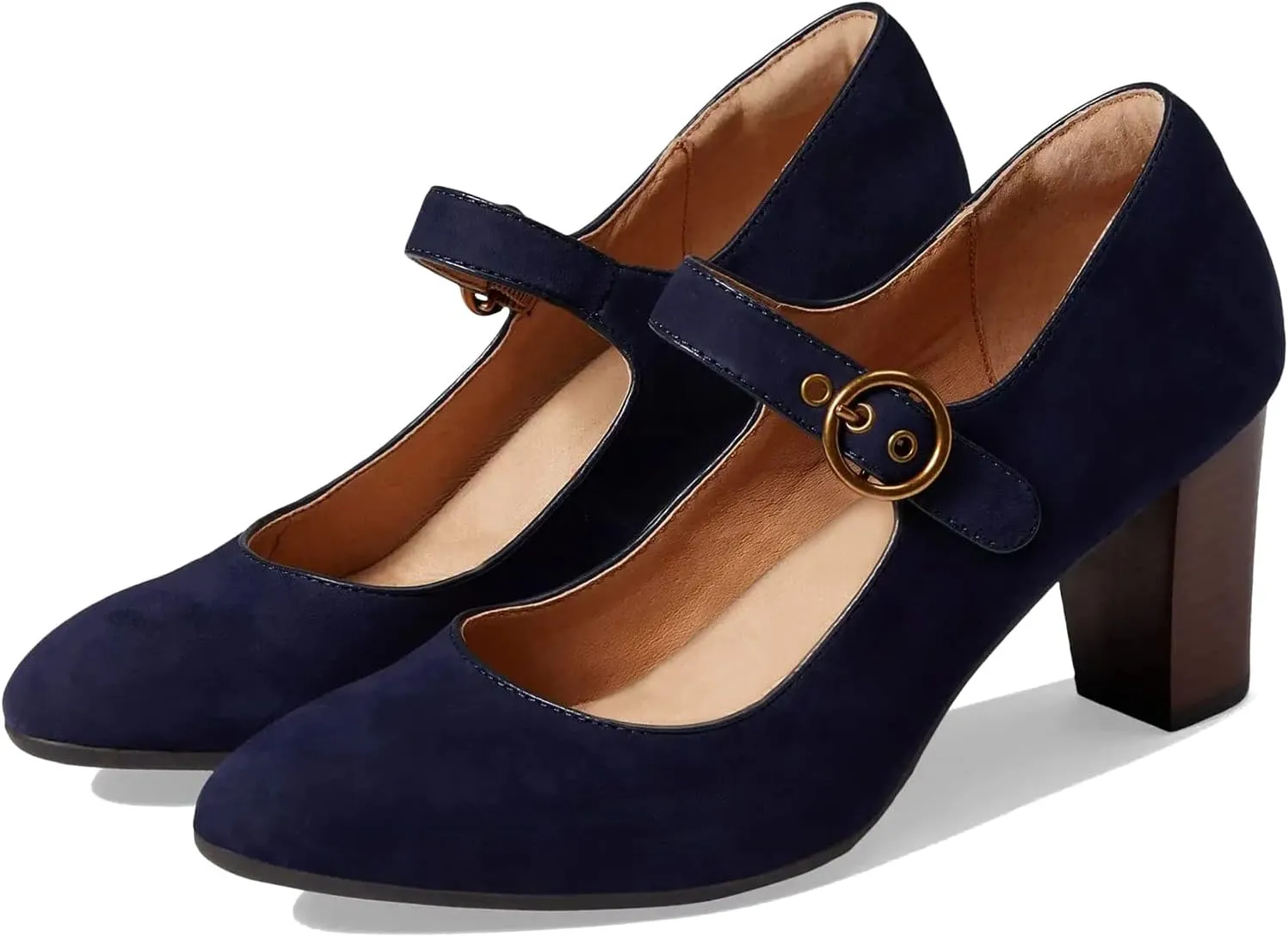 SHODENSE Women Chunky High Heel Mary Jane Suede Pumps Shoes Round Closed Toe Ankle Strap Dress Sandals 3" Block Heel Mary Jane Lolita Pumps Two-Toned Buckle Office Work Wedding Retro 4-11 M US