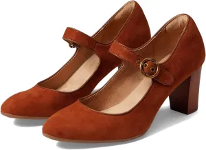 SHODENSE Women Chunky High Heel Mary Jane Suede Pumps Shoes Round Closed Toe Ankle Strap Dress Sandals 3" Block Heel Mary Jane Lolita Pumps Two-Toned Buckle Office Work Wedding Retro 4-11 M US
