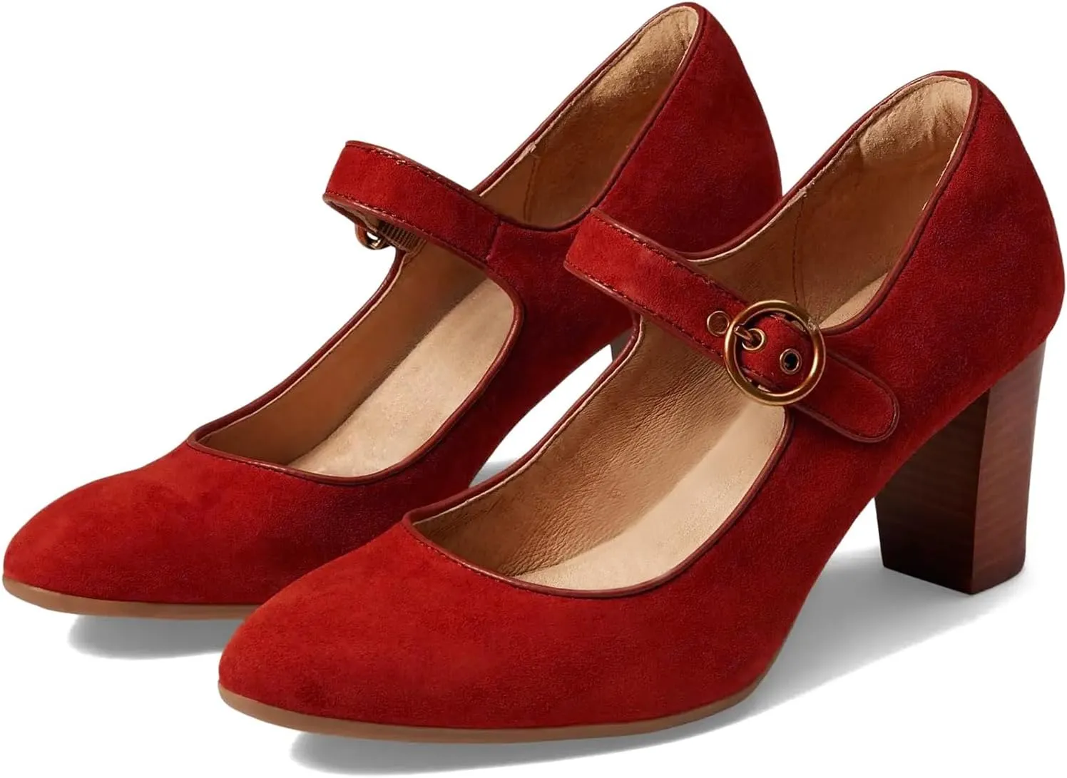 SHODENSE Women Chunky High Heel Mary Jane Suede Pumps Shoes Round Closed Toe Ankle Strap Dress Sandals 3" Block Heel Mary Jane Lolita Pumps Two-Toned Buckle Office Work Wedding Retro 4-11 M US