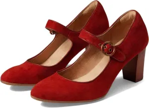 SHODENSE Women Chunky High Heel Mary Jane Suede Pumps Shoes Round Closed Toe Ankle Strap Dress Sandals 3" Block Heel Mary Jane Lolita Pumps Two-Toned Buckle Office Work Wedding Retro 4-11 M US