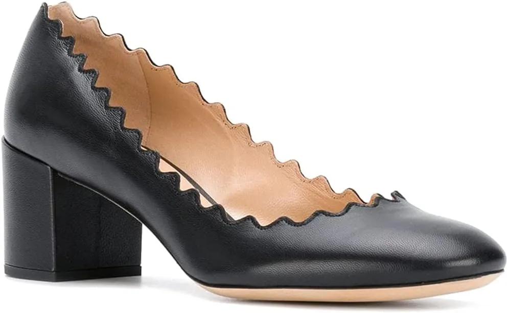 SHODENSE Women Comfortable Chunky Block Heel Pumps Shoes Round Closed Toe Slip On 2" Scalloped Heels Suede Pumps Dress Shoes for Ladies Bridal Wedding Party Office Work Elegant Formal Spring 4-11 M US