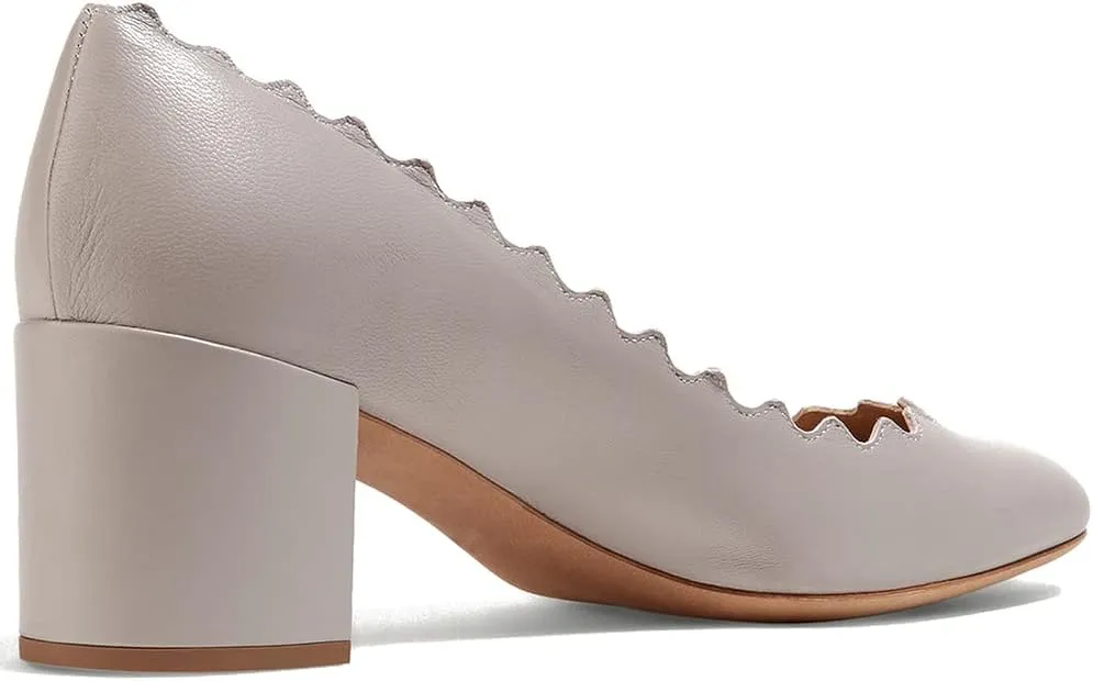 SHODENSE Women Comfortable Chunky Block Heel Pumps Shoes Round Closed Toe Slip On 2" Scalloped Heels Suede Pumps Dress Shoes for Ladies Bridal Wedding Party Office Work Elegant Formal Spring 4-11 M US