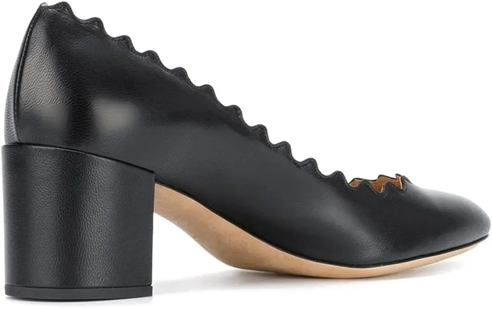SHODENSE Women Comfortable Chunky Block Heel Pumps Shoes Round Closed Toe Slip On 2" Scalloped Heels Suede Pumps Dress Shoes for Ladies Bridal Wedding Party Office Work Elegant Formal Spring 4-11 M US
