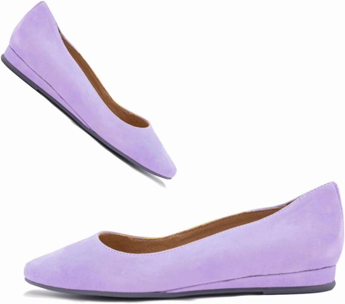 SHODENSE Women Pointed Toe Flats Shoes Suede Slip On Ballet Flats Comfortable Low Wedge Heel Office Work Shoes Ladies Girls Classic Basic Daily Flat Shoes Club Church Driving Flats Spring 4-11 M US