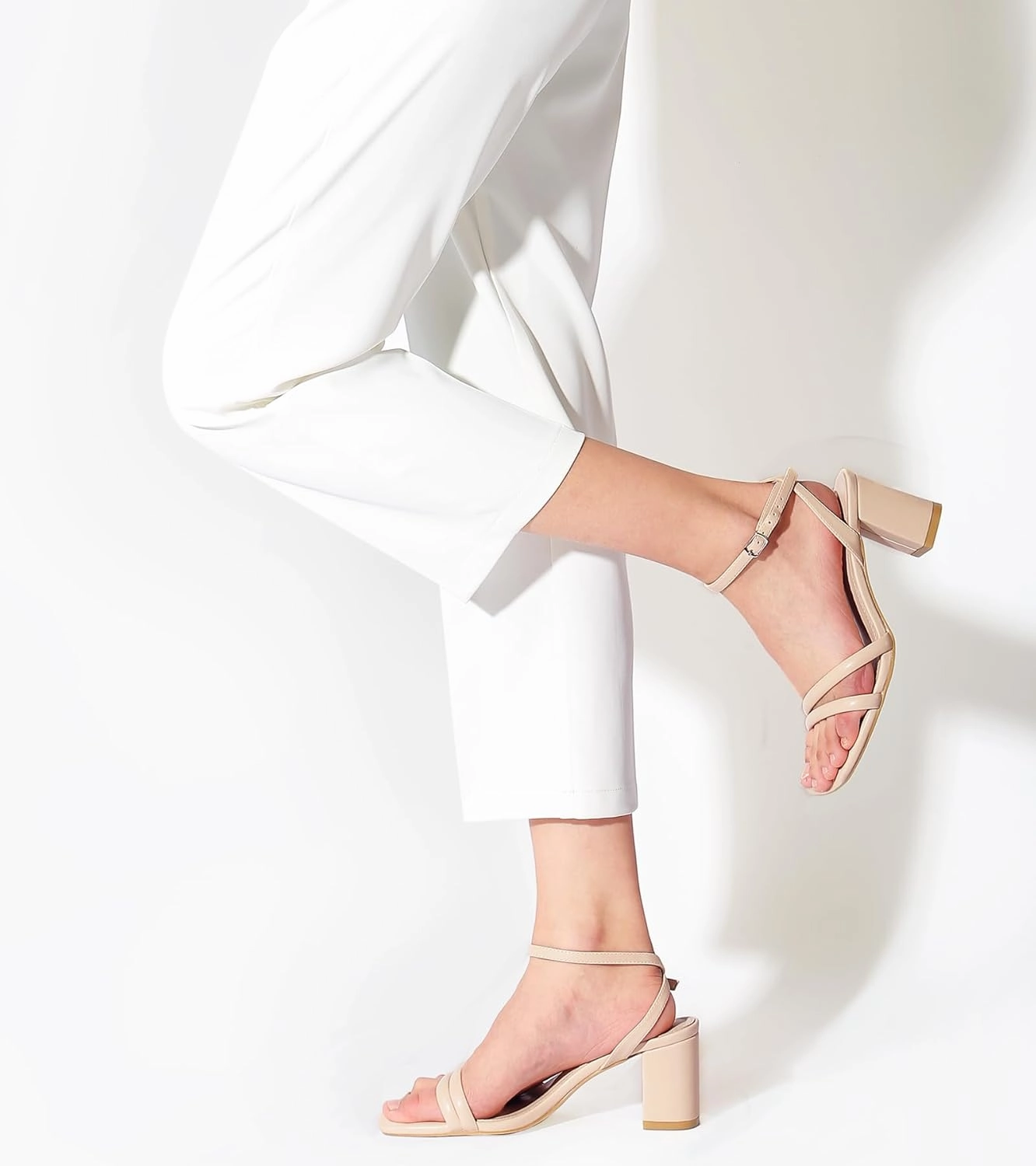 Shoe'N Tale Strappy Heels for Women Square Toe Chunky Block Heels Ankle Buckle Heeled Sandals