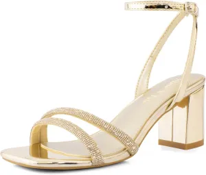 Shoe'N Tale Strappy Heels for Women Square Toe Chunky Block Heels Ankle Buckle Heeled Sandals