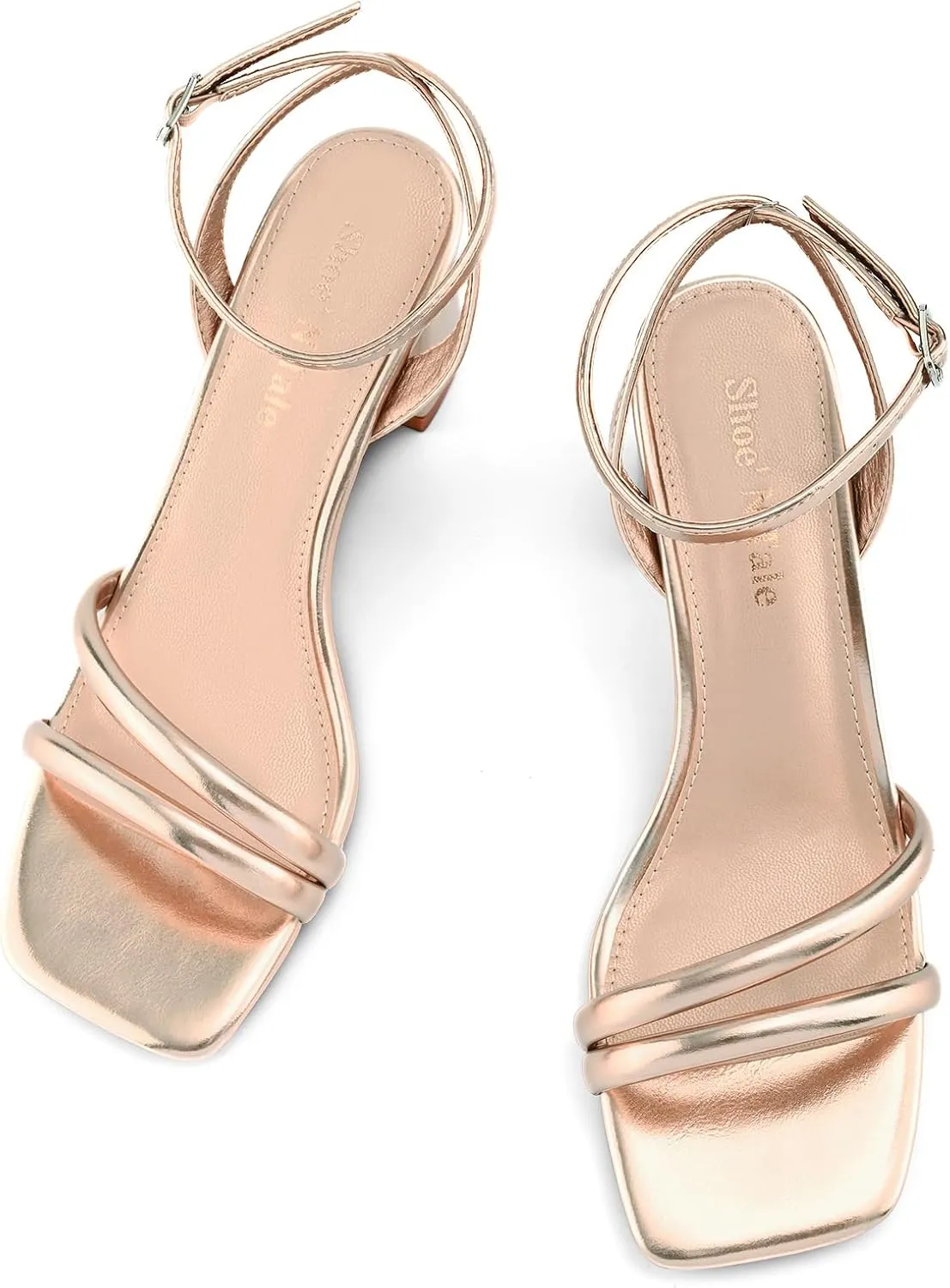 Shoe'N Tale Strappy Heels for Women Square Toe Chunky Block Heels Ankle Buckle Heeled Sandals