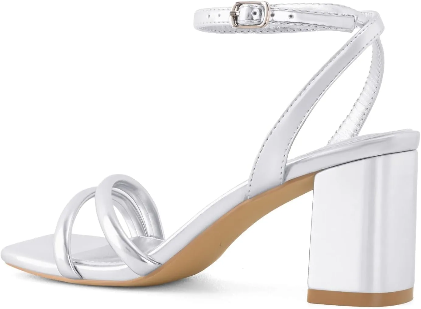 Shoe'N Tale Strappy Heels for Women Square Toe Chunky Block Heels Ankle Buckle Heeled Sandals