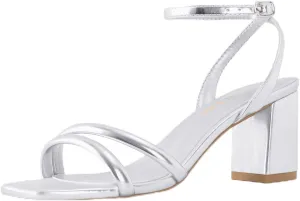 Shoe'N Tale Strappy Heels for Women Square Toe Chunky Block Heels Ankle Buckle Heeled Sandals