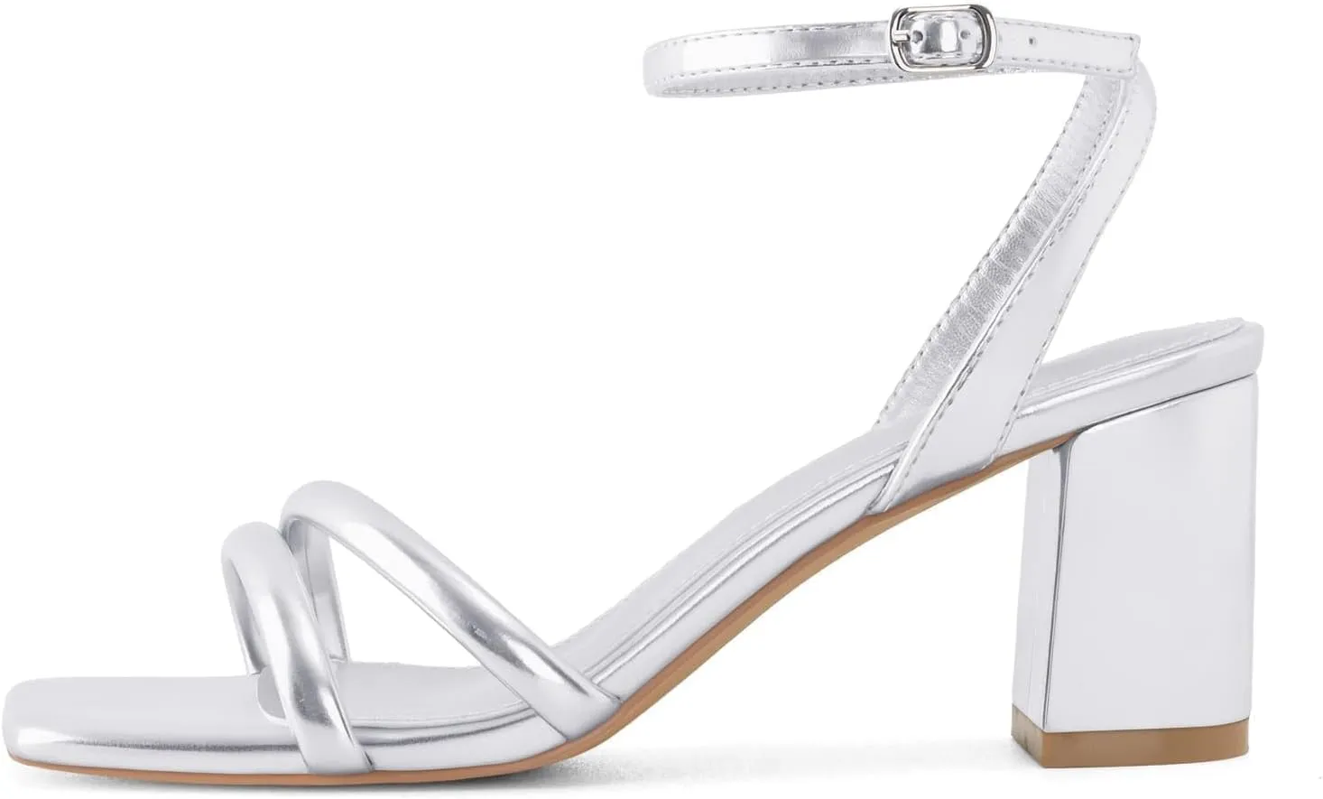 Shoe'N Tale Strappy Heels for Women Square Toe Chunky Block Heels Ankle Buckle Heeled Sandals