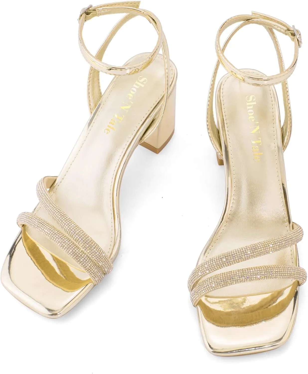 Shoe'N Tale Strappy Heels for Women Square Toe Chunky Block Heels Ankle Buckle Heeled Sandals