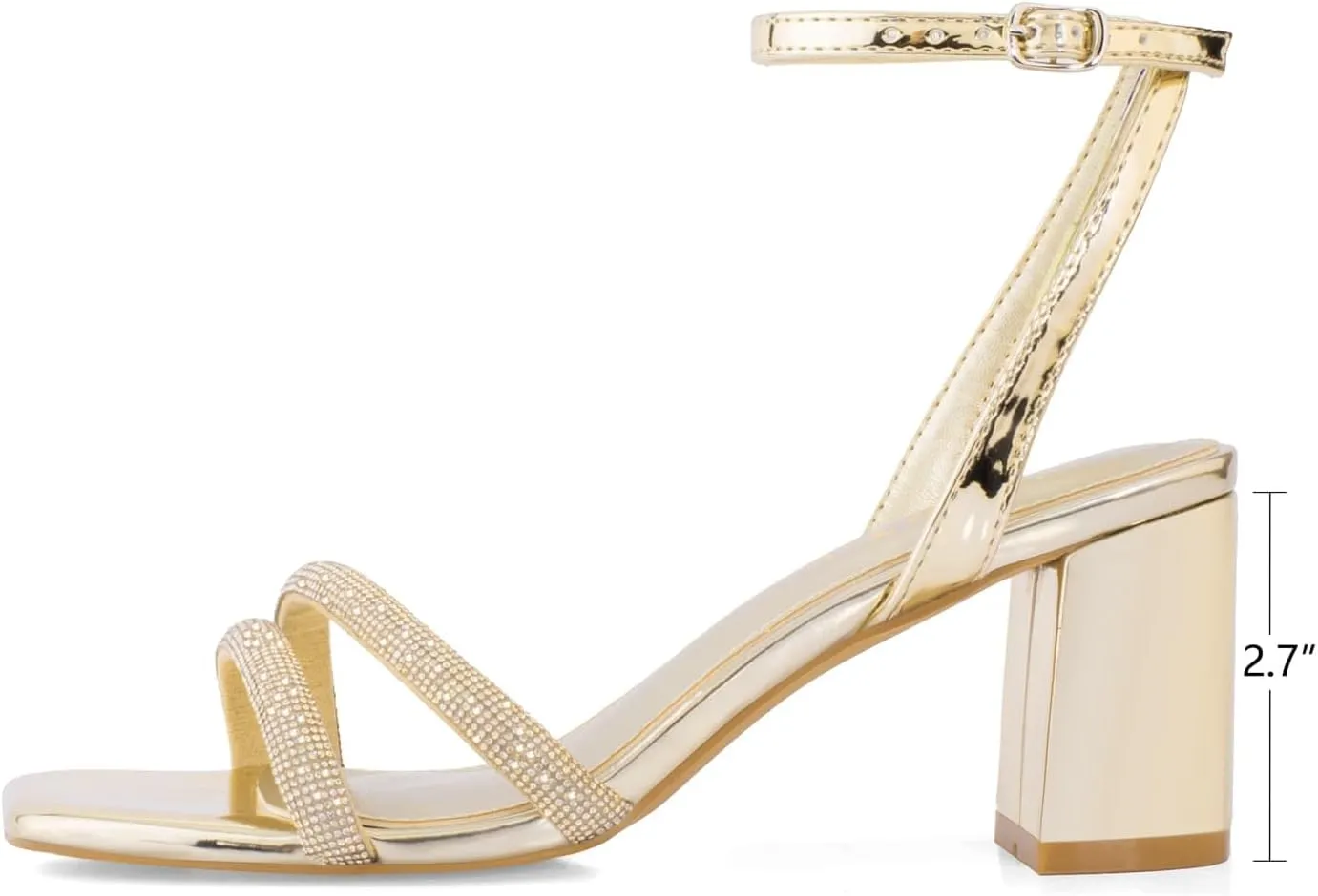 Shoe'N Tale Strappy Heels for Women Square Toe Chunky Block Heels Ankle Buckle Heeled Sandals