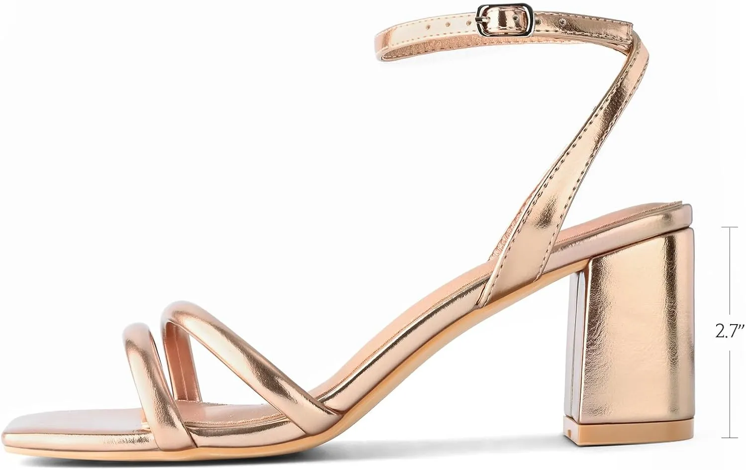 Shoe'N Tale Strappy Heels for Women Square Toe Chunky Block Heels Ankle Buckle Heeled Sandals