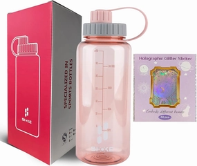 SHOKE Sport Water Bottle 1L 32oz Wide Mouth for Hicking (pink 50pcs stickers)