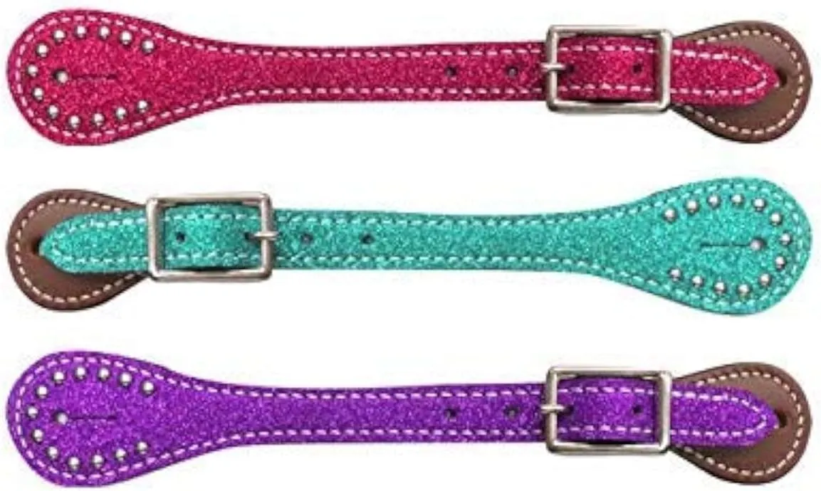 Showman Youth Glitter Leather Spur Straps