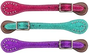 Showman Youth Glitter Leather Spur Straps