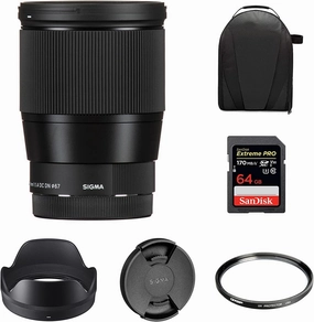 Sigma 16mm f/1.4 DC DN Contemporary Lens for Canon EF-M | Stepping Motor AF System, Super Multi-Layer Coating, Tiffen 67mm UV Protector Filter, 64GB Extreme PRO Memory Card, and Waith Camera Bag