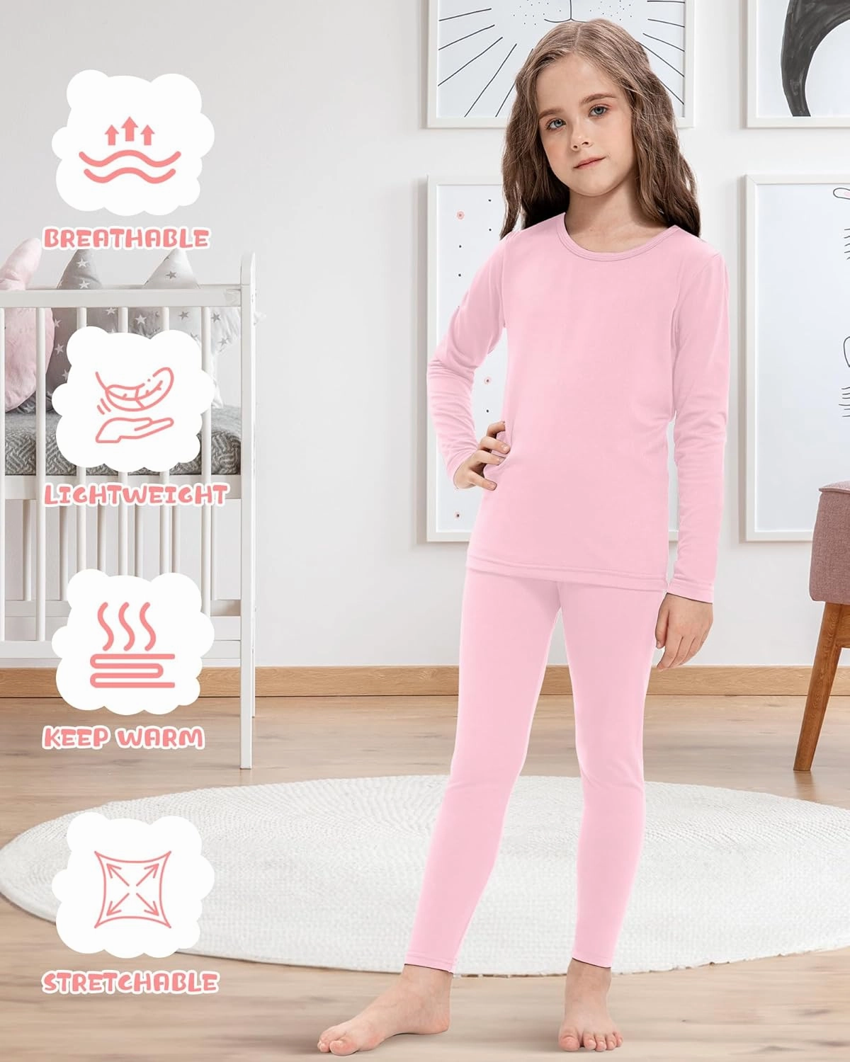 Silkfly 2 Pack Girls Thermal Underwear Set Fleece Lined Thermals Top and Bottom Base Layer for Girls Winter