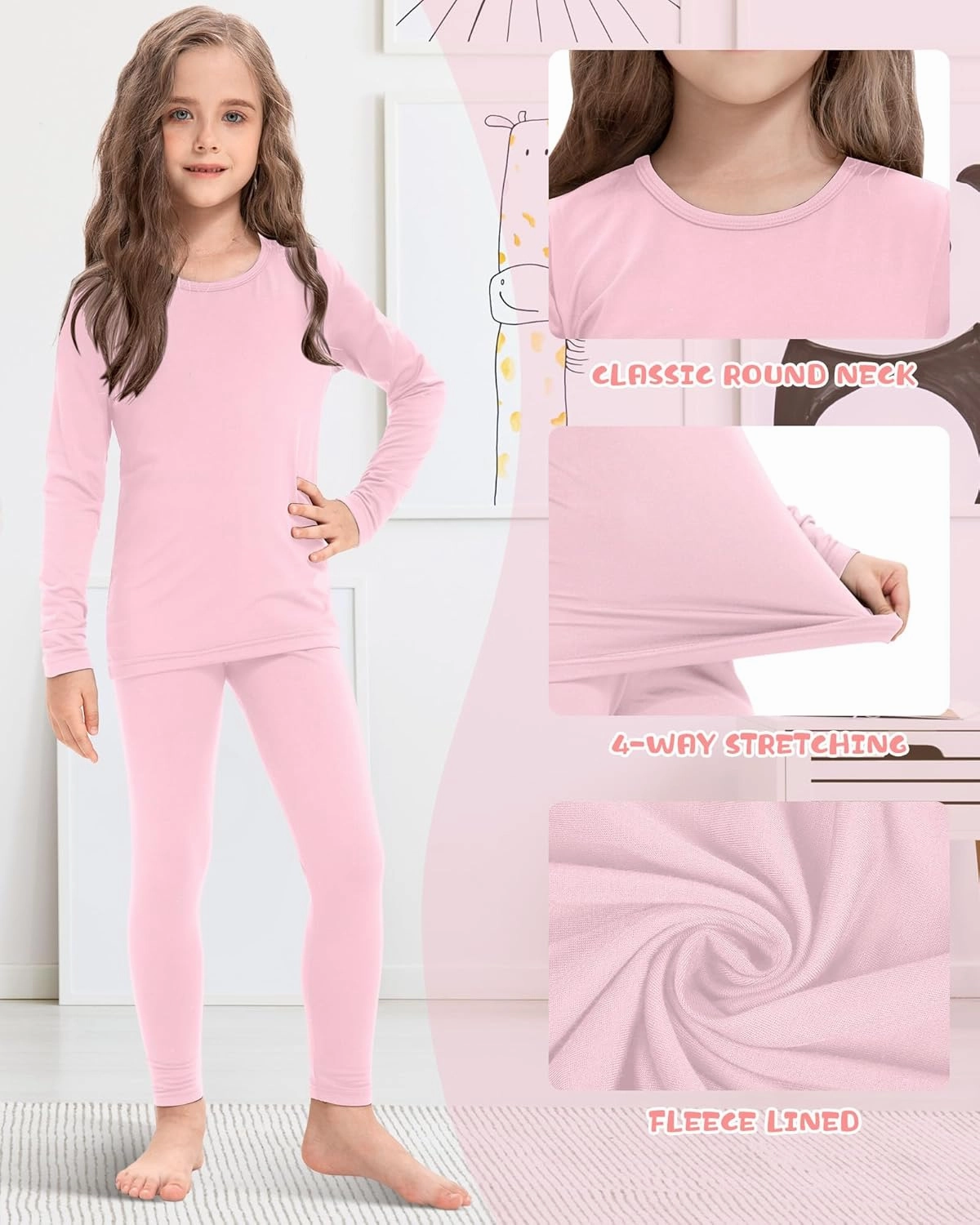 Silkfly 2 Pack Girls Thermal Underwear Set Fleece Lined Thermals Top and Bottom Base Layer for Girls Winter