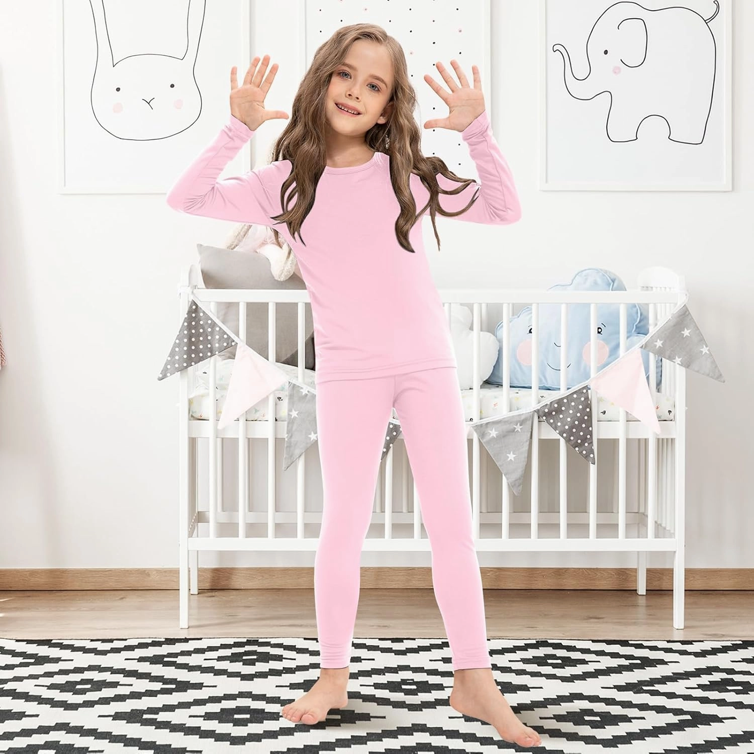 Silkfly 5 Set Girls Thermal Underwear Set Fleece Lined Long Winter Johns Kids Base Layer Thermal Top Bottom Warm Set