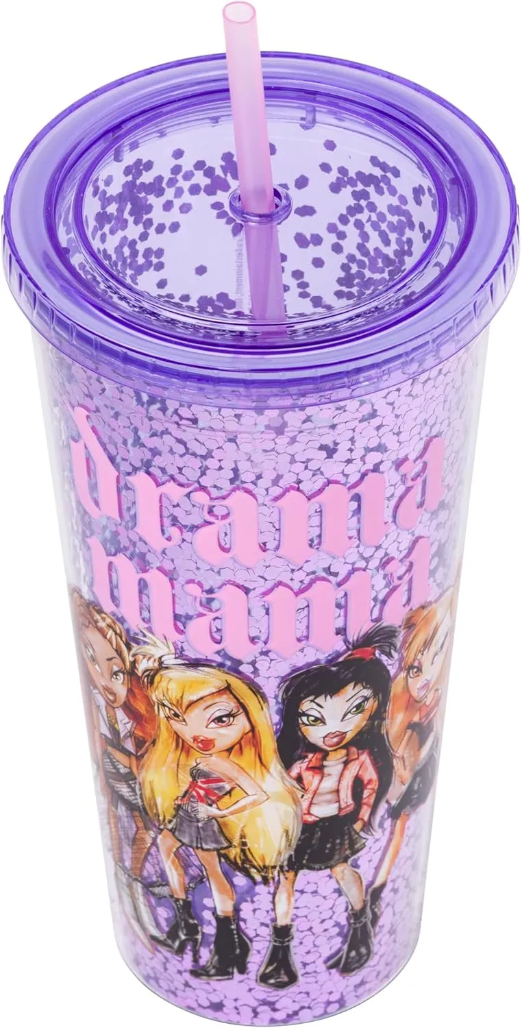 Silver Buffalo Bratz “Drama Mama” Confetti Cold Cup Featuring Cloe, Jade, Yasmin, and Sasha, 32 Ounces
