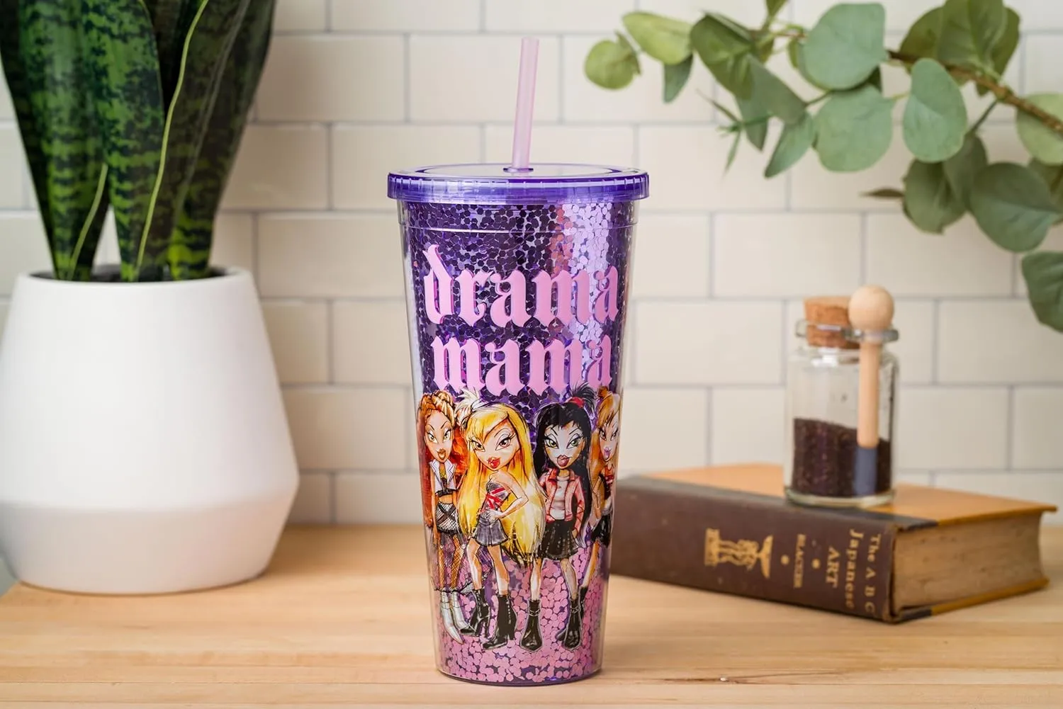 Silver Buffalo Bratz “Drama Mama” Confetti Cold Cup Featuring Cloe, Jade, Yasmin, and Sasha, 32 Ounces