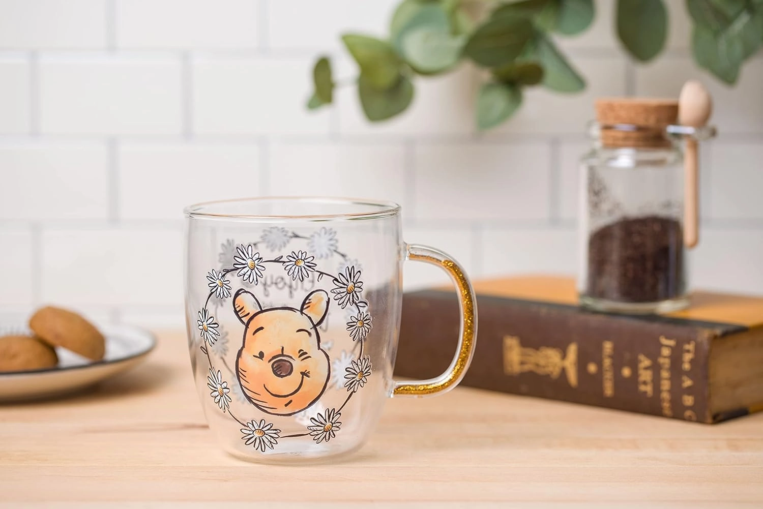 Silver Buffalo Disney Winnie the Pooh Enjoy The Little Things Glitter Handle Glass Mug, 14 Ounces