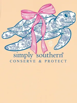Simply Southern Turtle with Roses and Pink Bow Conserve & Protect Women's Short Sleeve T-Shirt