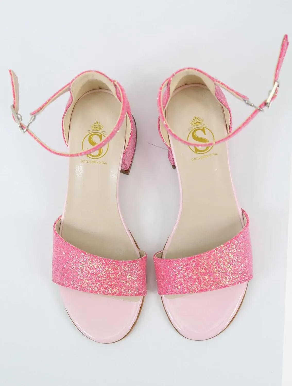 SIRRI Girls Ankle-Strap Shoes, Block Heels Sandals with Glitter for Special Occasion
