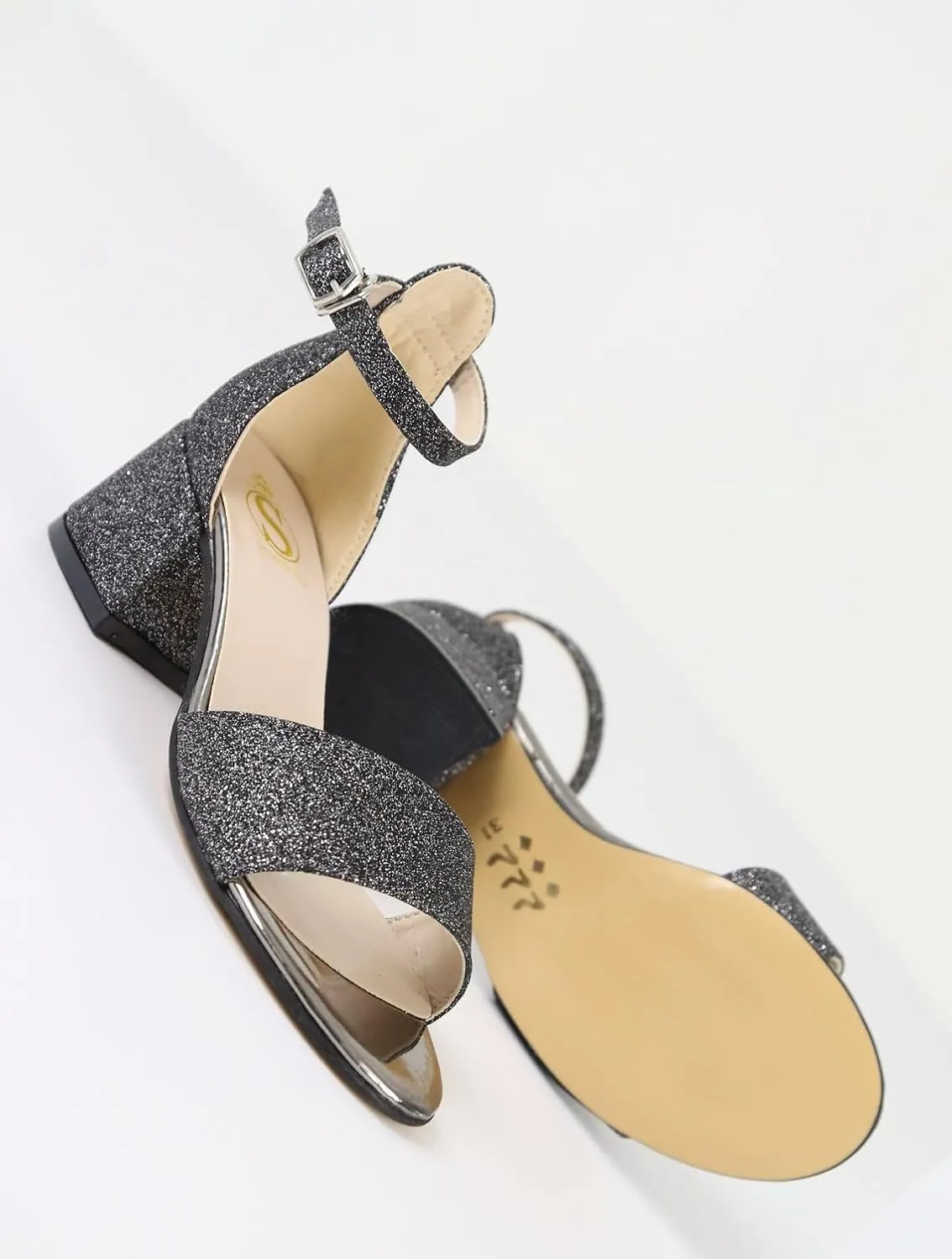 SIRRI Girls Ankle-Strap Shoes, Block Heels Sandals with Glitter for Special Occasion
