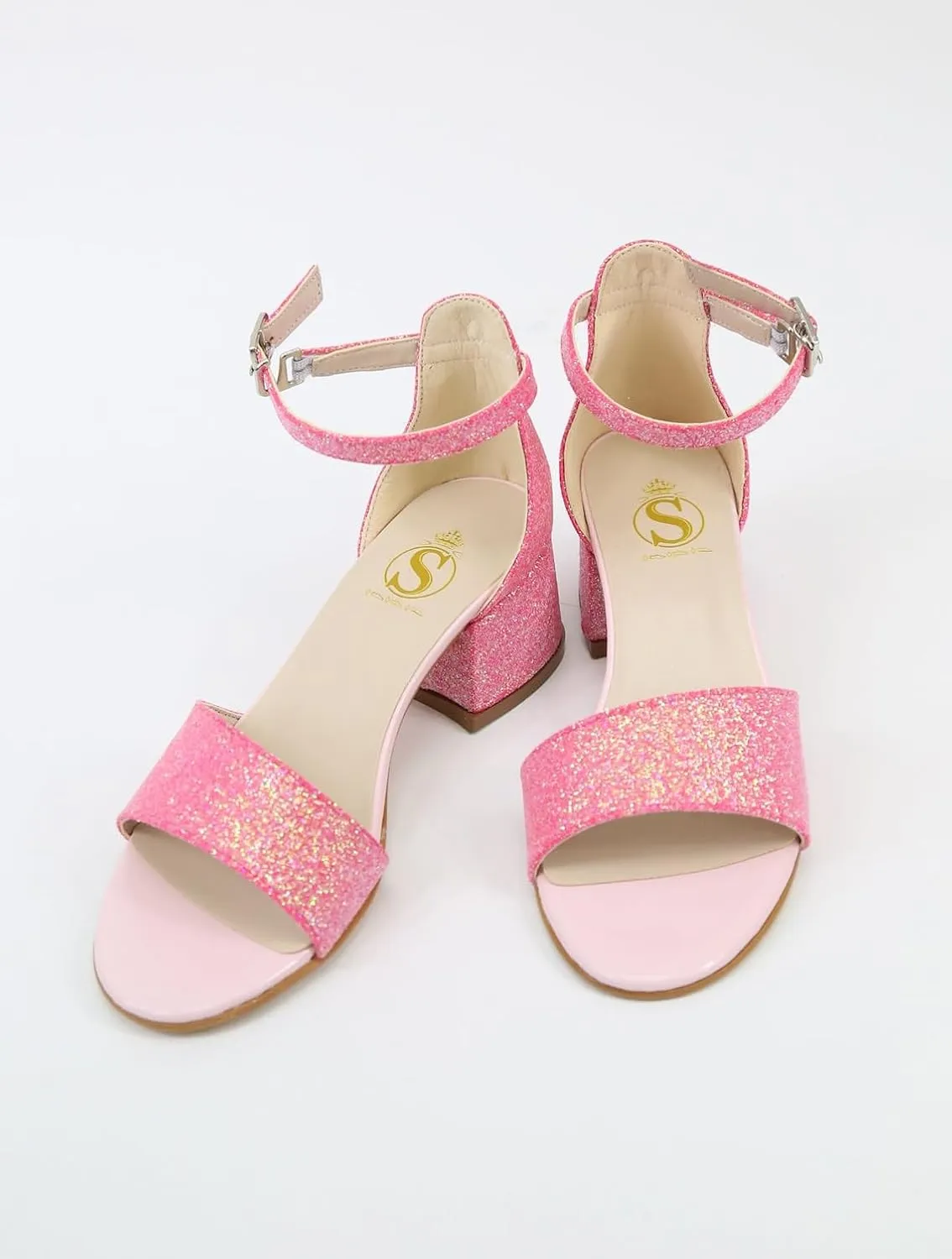 SIRRI Girls Ankle-Strap Shoes, Block Heels Sandals with Glitter for Special Occasion