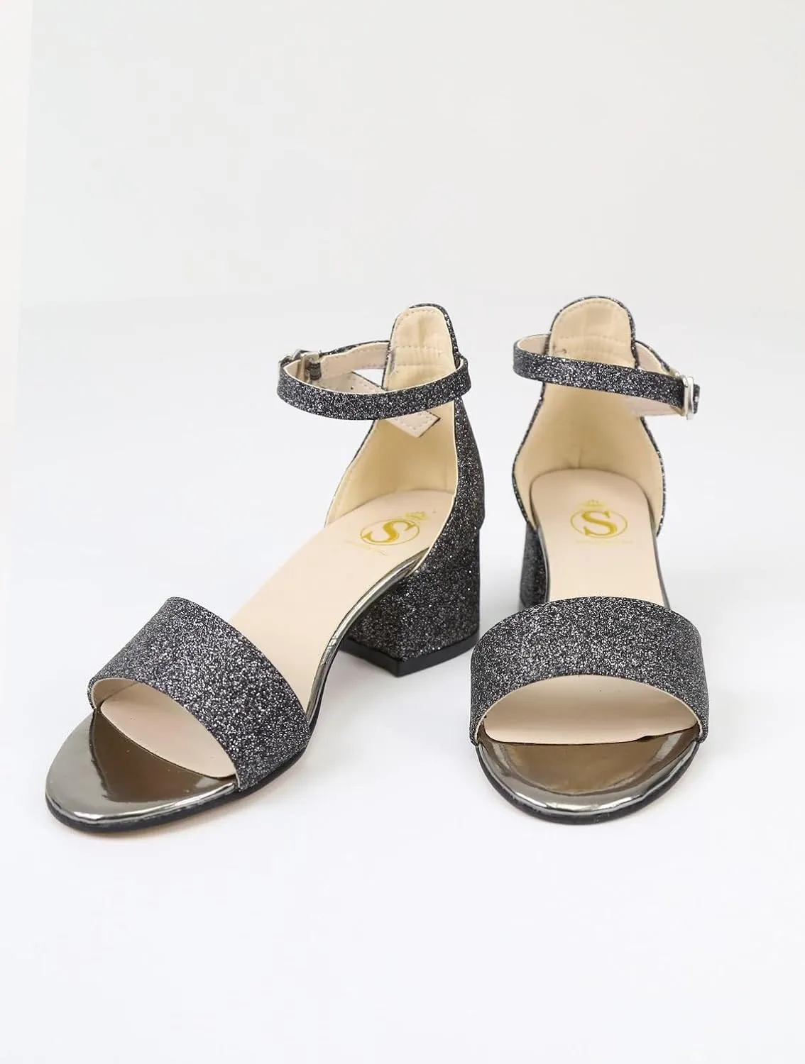 SIRRI Girls Ankle-Strap Shoes, Block Heels Sandals with Glitter for Special Occasion