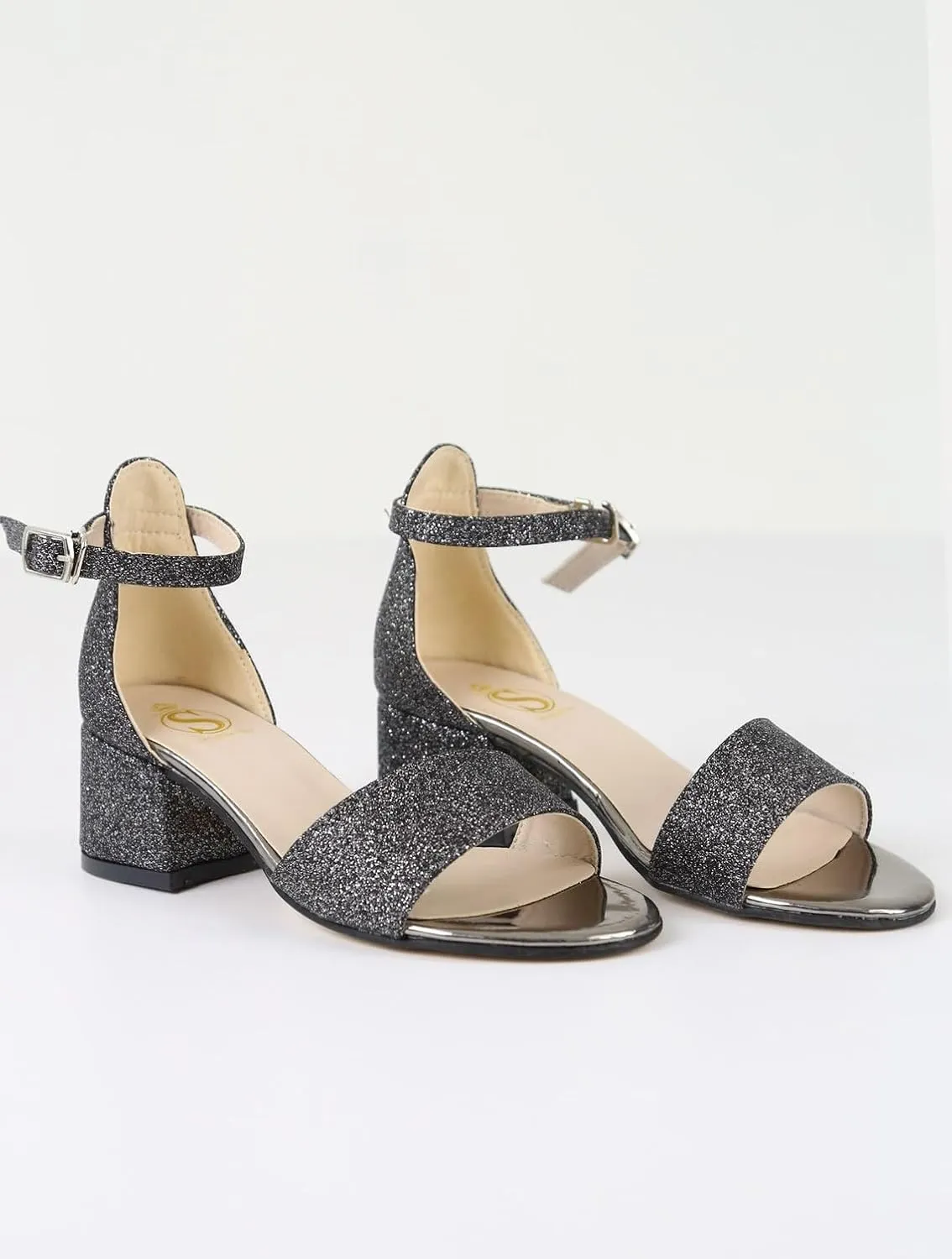 SIRRI Girls Ankle-Strap Shoes, Block Heels Sandals with Glitter for Special Occasion