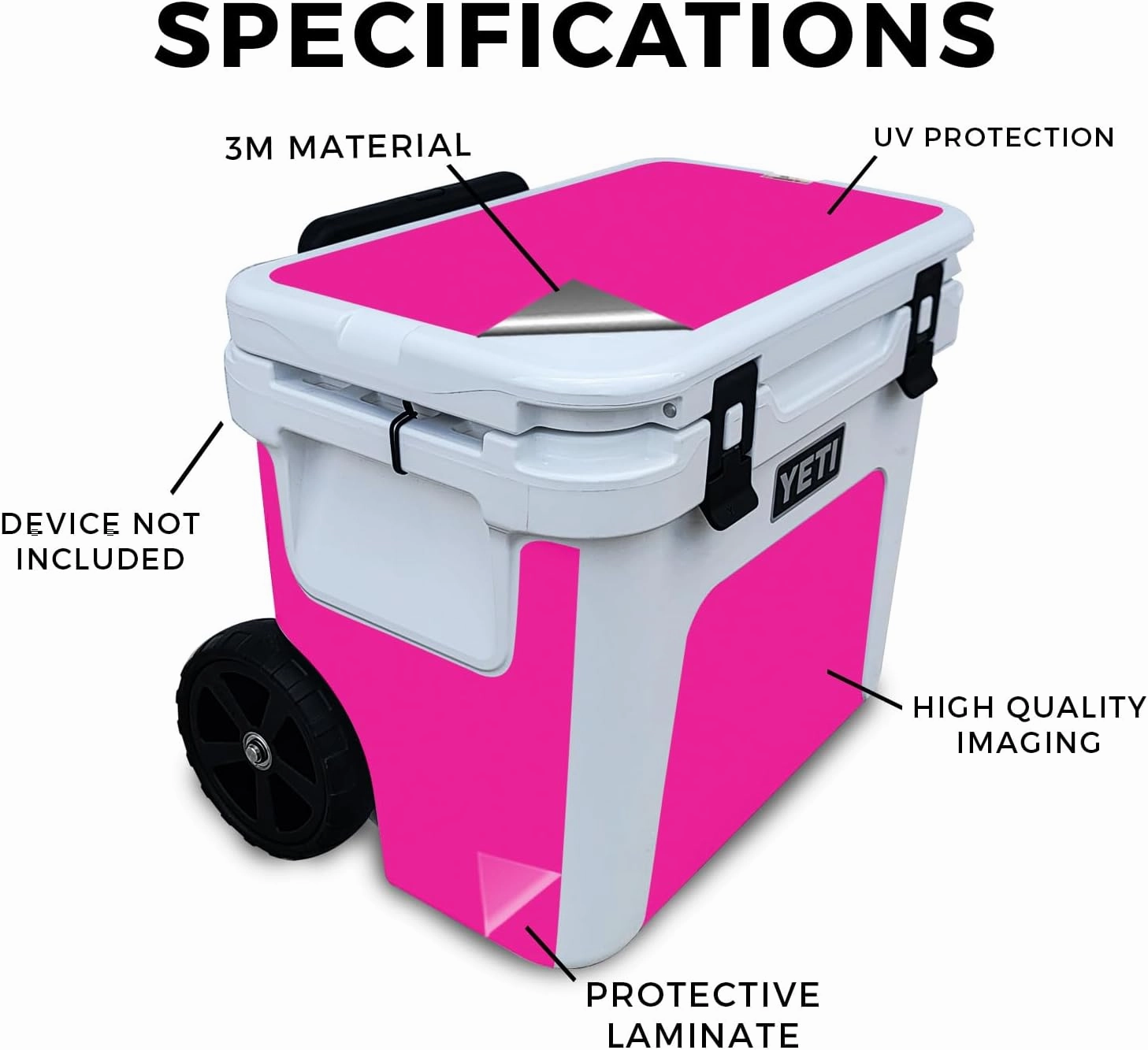 Skin Compatible with Yeti Roadie 32 Wheeled Cooler - Solid Hot Pink - Premium 3M Vinyl Protective Wrap Decal Cover - Easy to Apply | Crafted in The USA by MightySkins